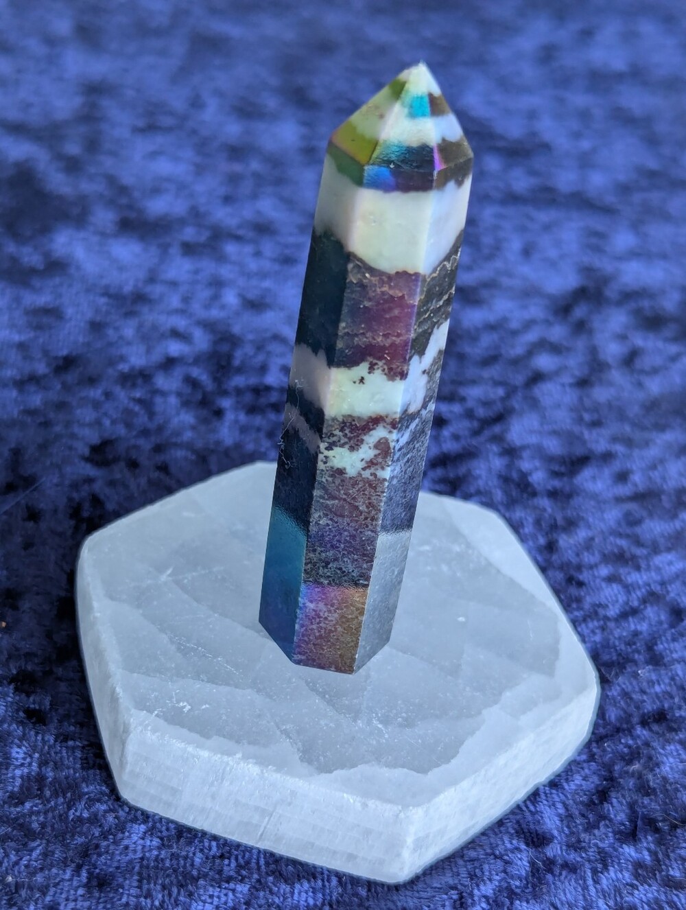 🦓✨Titanium Aura 💫 ZEBRA JASPER STONE hexagonal Obelisk Tower Energy Gift